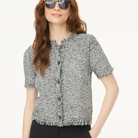 J. Crew Factory Sweaters - NWT J.Crew Short-sleeve Fringe Lady Cardigan Sweater Black